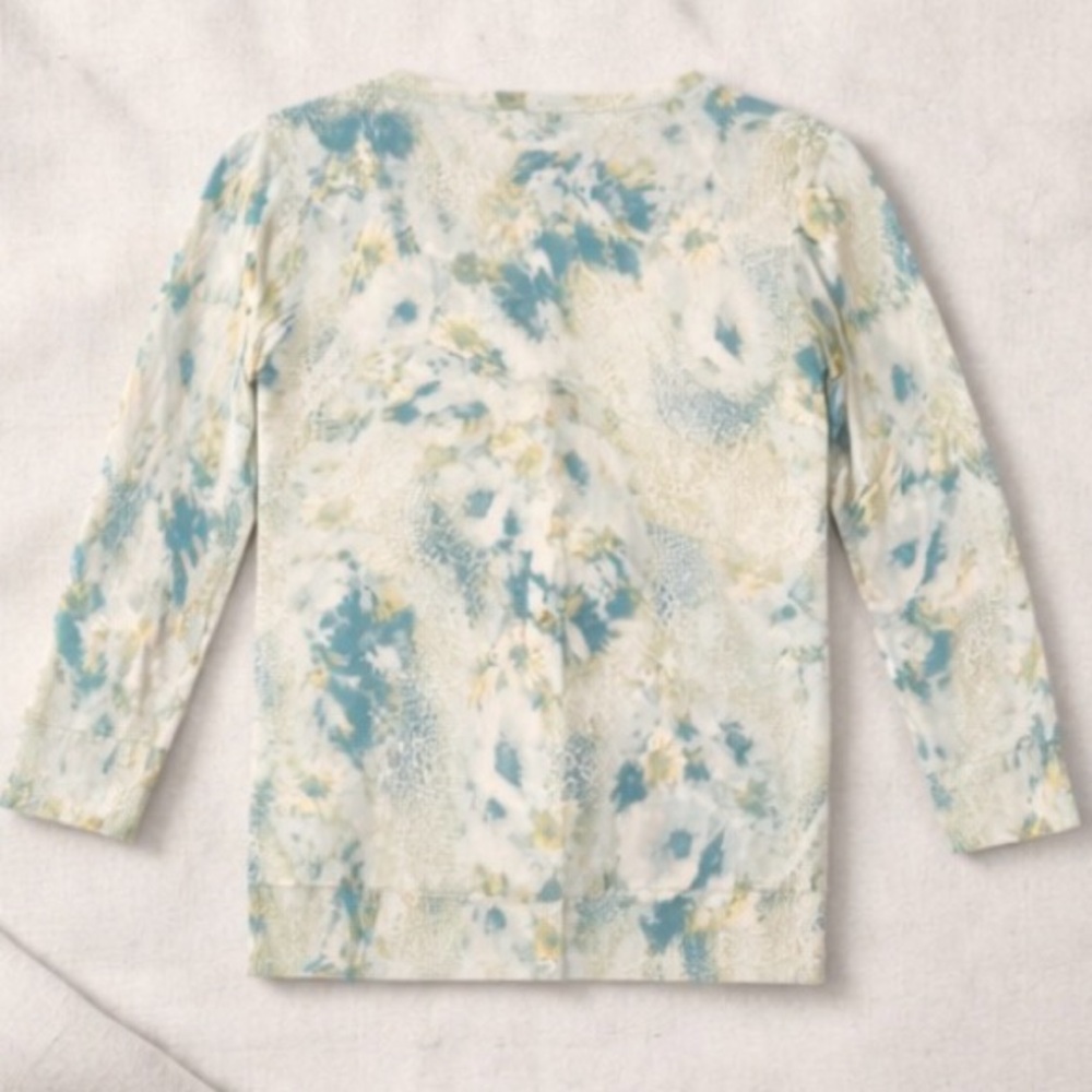 Talbots Floral Cotton Blend Cardigan Small Teal Sage Button Up - Picture 4 of 5